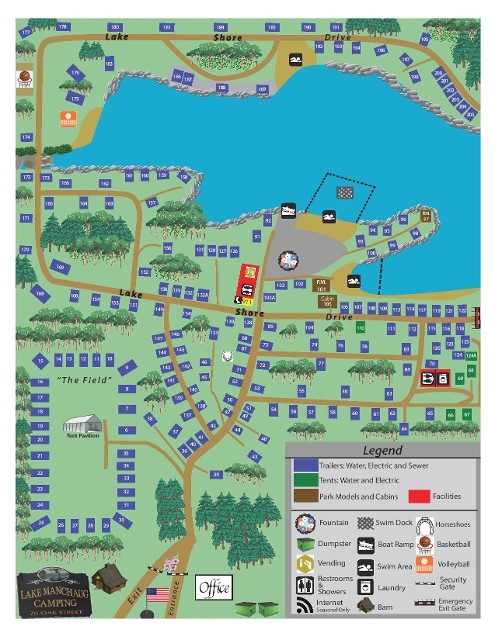 Map of our lakefront campgrounds in Massachusetts.